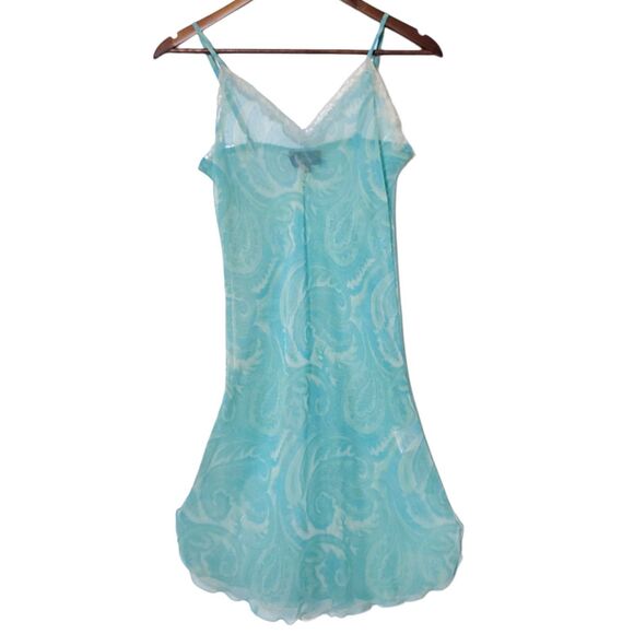 Vintage Bed Of Roses Sheer Slip Size S Paisley Fairy Coquette Ballet Aqua Womens - Picture 1 of 11